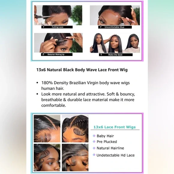 NewTransparent Lace Front Wig Remy Human Hair 1B Natural Black HD Lace 22inches